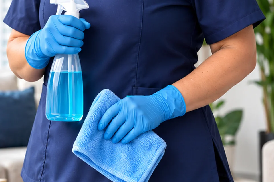 Paño y atomizador preparados para el cuidado del hogar